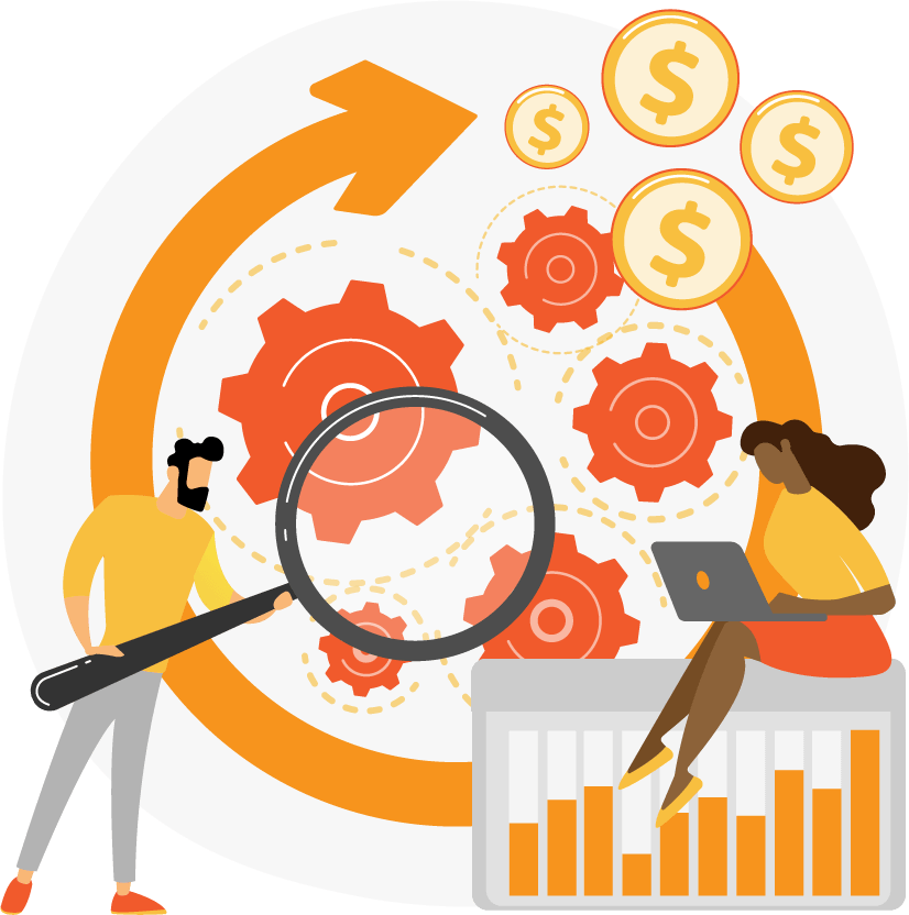 Two people looking at a chart showing turnover and the loss of business revenues.