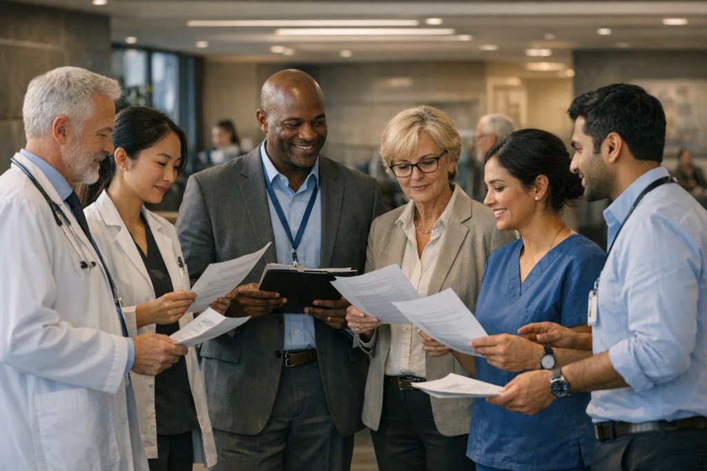 Hospital HR team implementing diversity hiring healthcare strategies to create an inclusive workforce.