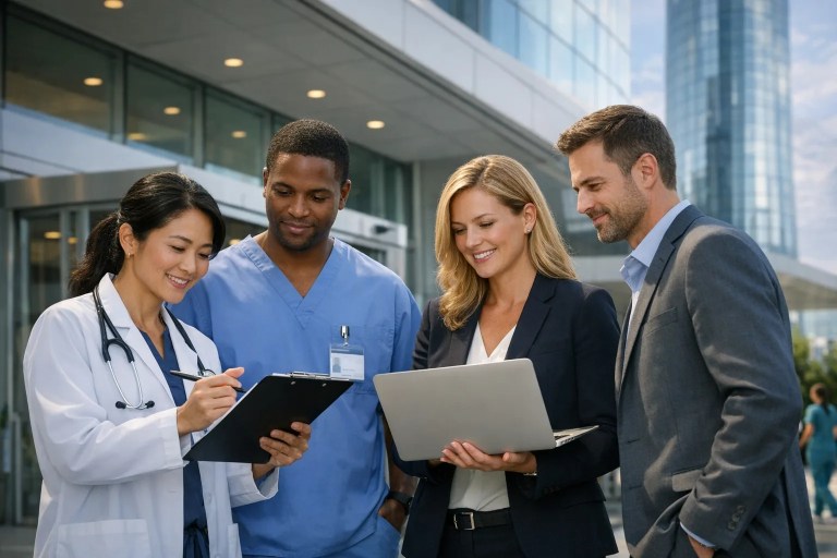 A job seeker reviewing a hospital networks hiring dashboard to explore healthcare career opportunities