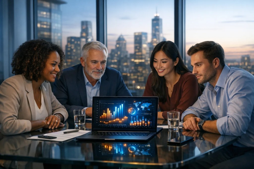Talent team analyzing recruitment metrics dashboard to measure and optimize hiring efficiency