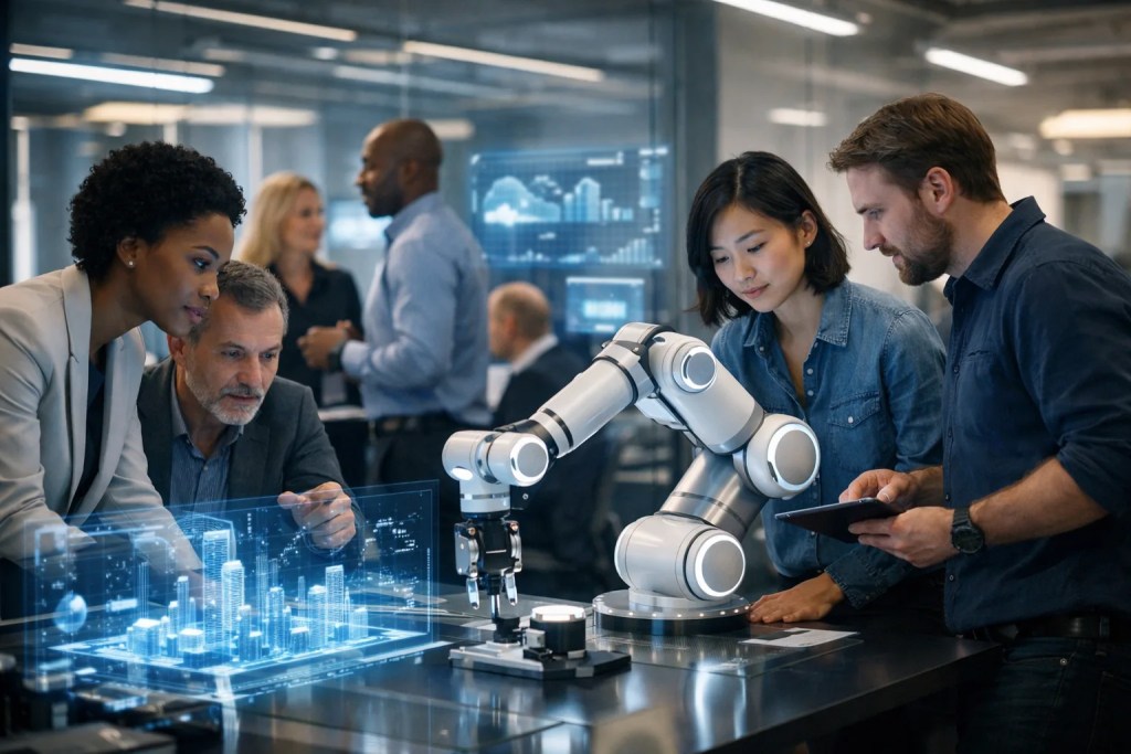 Team analyzing workforce automation tools to improve efficiency and streamline processes in a modern workplace.